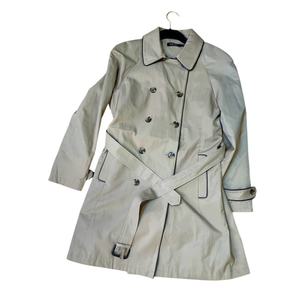 NWT Ralph Lauren Double Breasted Tan Trench Coat with Belted Waist Preppy Size L